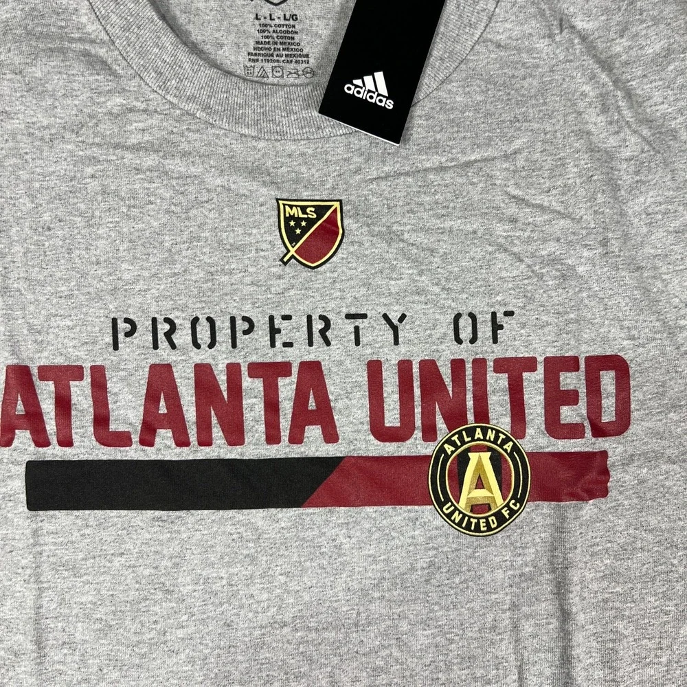 Adidas Mens Large Gray Atlanta United‎ FC Short Sleeve Soccer T-Shirt NWT
